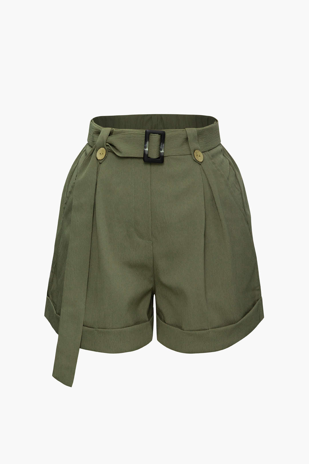 Belted Pleated Rolled Hem Shorts