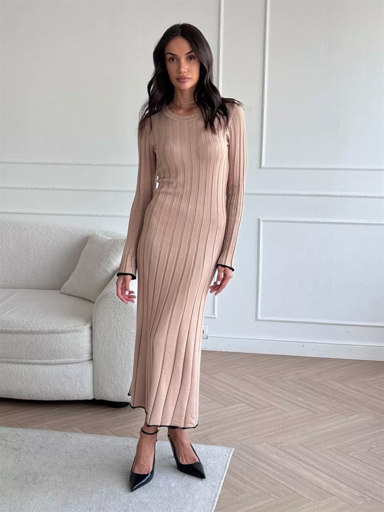 TARXUXY Long Sleeve Knitted Dress For Women Autumn Winter Slim Sexy Striped Sweater Long Dresses Female Elegant Party ClothesChristmas Gifts
