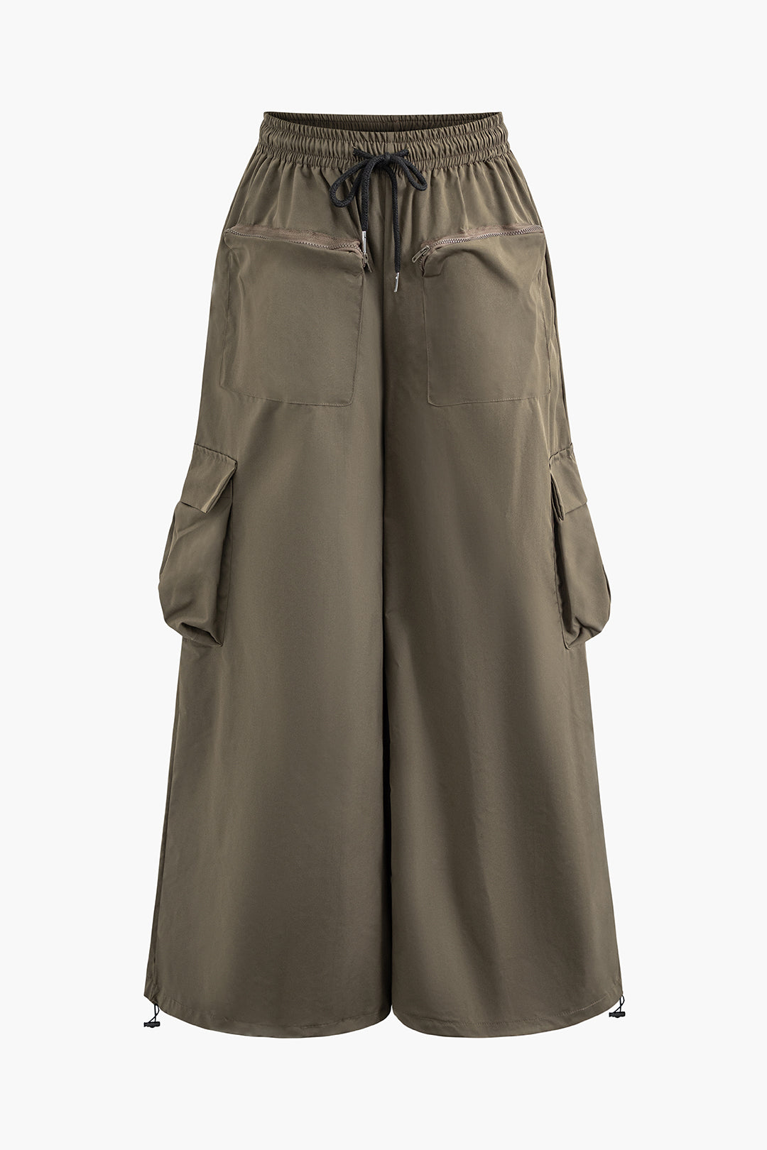 High Waist Drawstring Multi Pocket Wide Leg Cargo Pants