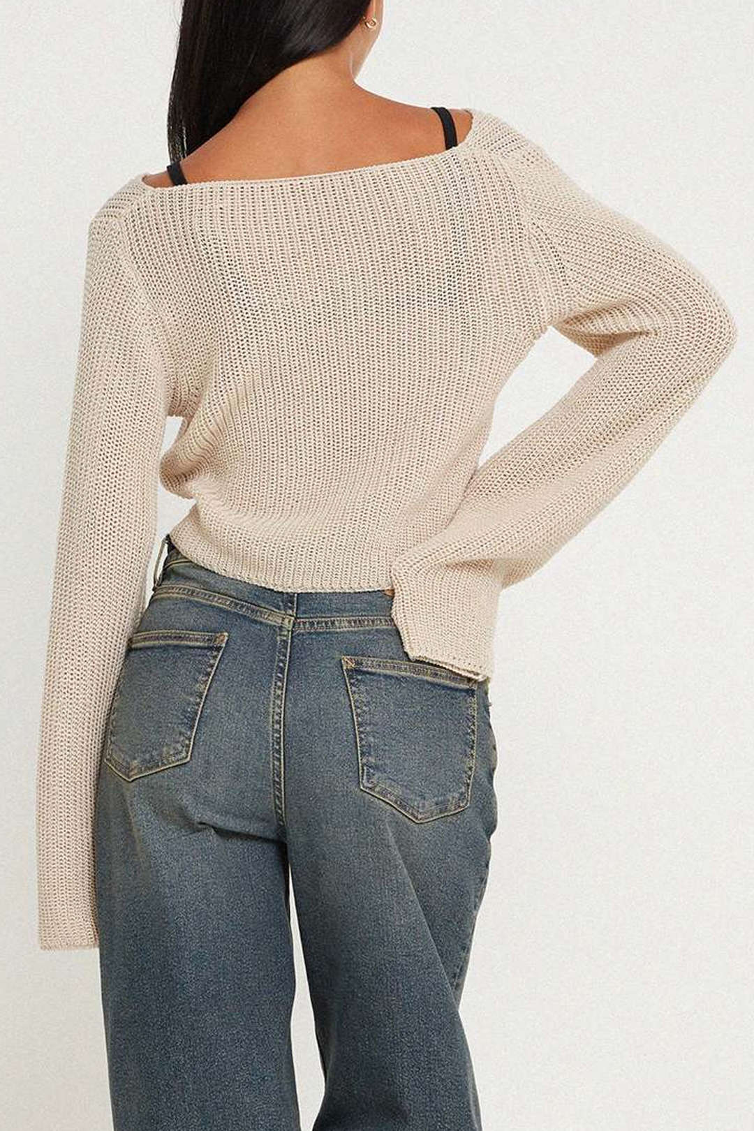 Boat Neck Long Sleeve Knit Top