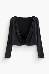 Deep-V Cowl Neck Long Sleeve Crop Top