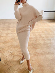 Strickrock-Sets für Damen, Herbst und Winter, Rollkragenpullover und lange Bleistiftröcke, elegante 2-teilige Sets, Pullover-Outfits, Weihnachtsgeschenke 