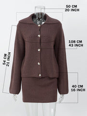 Women's Knitted Suit Lapel Flare Sleeve Cardigan Skirt Autumn Winter New Fashion Solid Slim Female Sweater Two Piece SetsChristmas Gifts