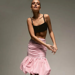 Fashion Ruched Cake Skirts Splice Zipper High Waist Solid Color Skirt Women's Slim Patchwork Pleated Skirt Sexy Hot Girl