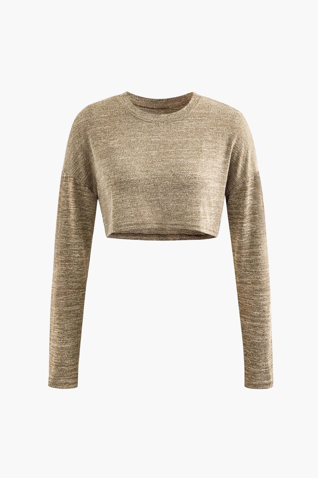 Set aus langärmligem Crop-Top aus Strick und Schlaghose mit Knoten vorne 