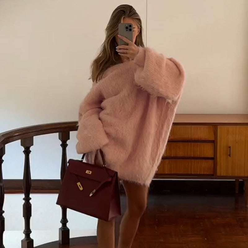 2025 Autumn Long Sleeve Sexy Big Backless Knitted Sweater Dress For Women Fashion Solid Loose Sweater Pullover StreetwearChristmas Gifts