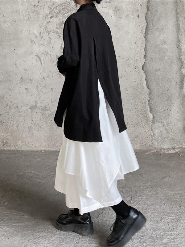 2024 neue Mode Elegante Coole Schwarz Big Split Lange Shirt &amp; Weiß Rock Sets 