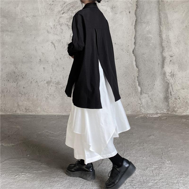2024 neue Mode Elegante Coole Schwarz Big Split Lange Shirt &amp; Weiß Rock Sets 