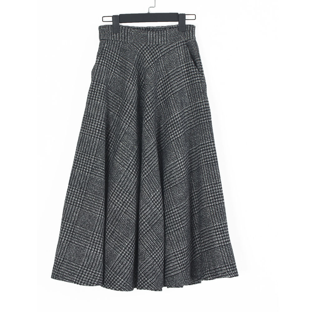 90er-Jahre-Mode Herbst- und Winter-Wollrock Künstlerischer Retro-Karo Großer Swingrock Elastische Taille Mittellang Square Dance Abnehmende A-Linie