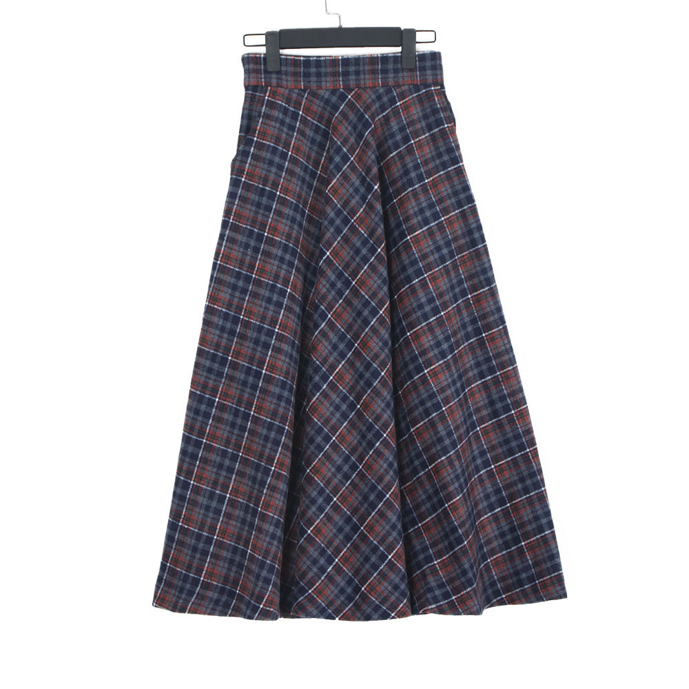 90er-Jahre-Mode Herbst- und Winter-Wollrock Künstlerischer Retro-Karo Großer Swingrock Elastische Taille Mittellang Square Dance Abnehmende A-Linie