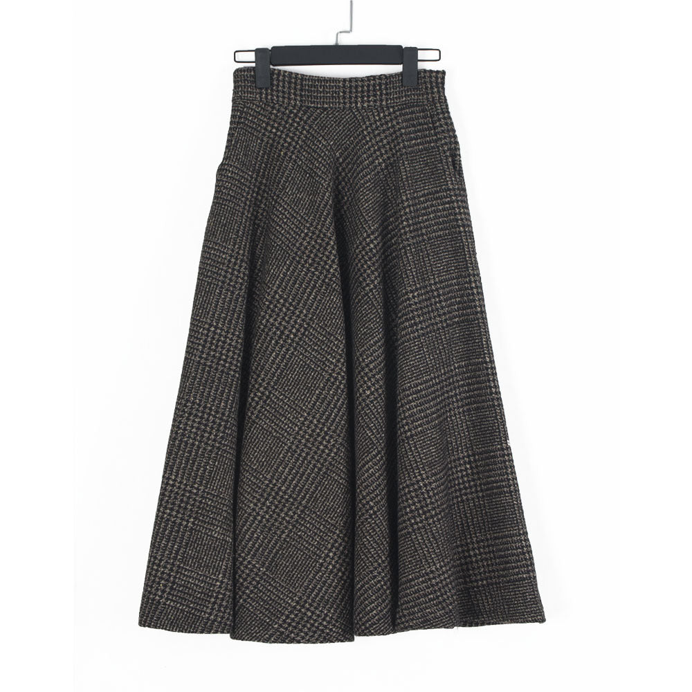 90er-Jahre-Mode Herbst- und Winter-Wollrock Künstlerischer Retro-Karo Großer Swingrock Elastische Taille Mittellang Square Dance Abnehmende A-Linie
