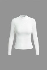 Basic Mock Neck Ribbed Long Sleeve Top