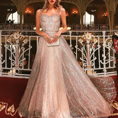 Kleid zum Beeindrucken von Codes 2025 Sommer Neue Damen Sexy Sling-Kleid Ärmelloses Mesh Gold Brautkleid Großer Swing-Rock