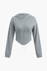 Hooded Drawstring Lace-up Sweatshirt