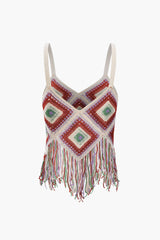 Crochet Knit Fringe Hem Cami Top