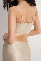 Mesh Rhinestone Decor Satin Cami Top