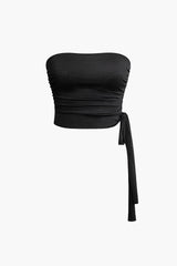 Knot Tie Tube Top And Ruffle Hem Ruched Skirt Set