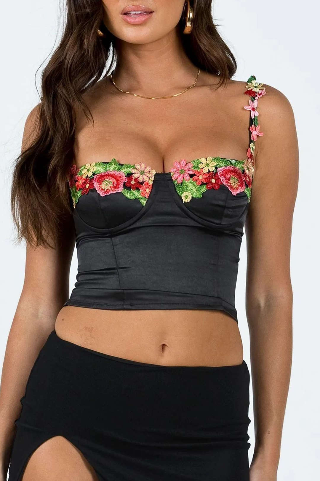 Floral Embroidery Zipper Cami Top