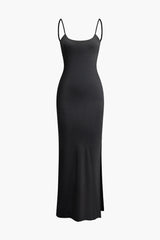 Einfarbiges, rückenfreies Maxikleid mit Schlitz 