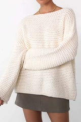 Boat Neck Long Sleeve Open Knit Sweater