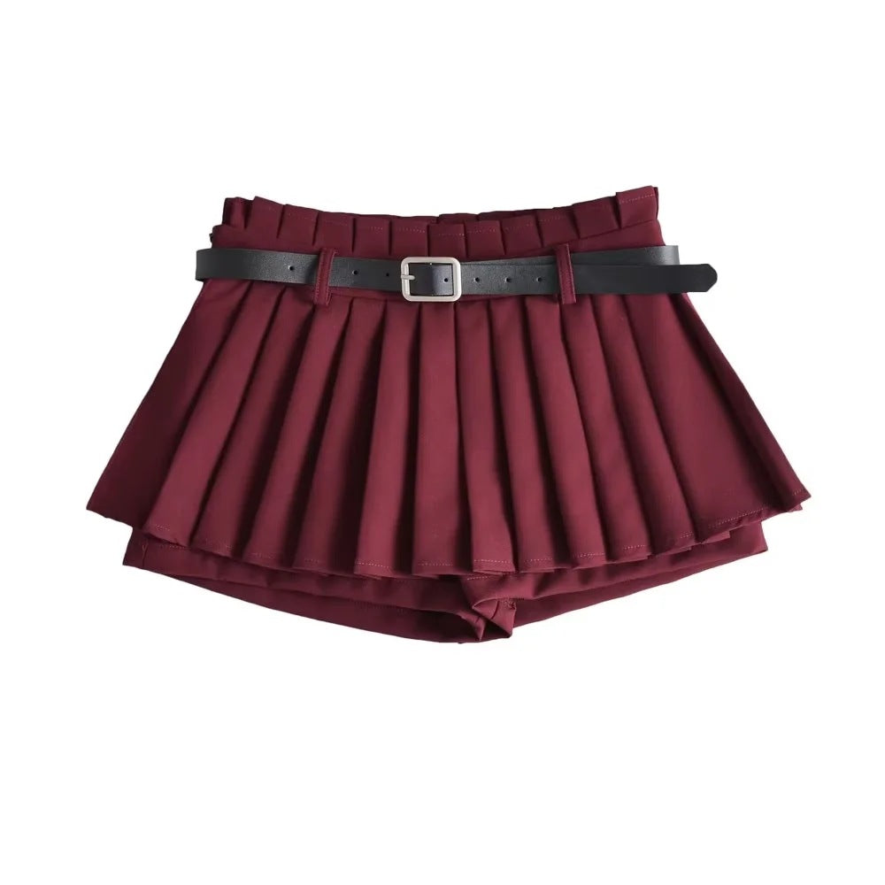 Schlanker Mini-Faltenrock mit niedriger Taille für Frauen im Sommer, lässig, schwarzer Gürtel, Röcke, Babes, modisch, solide Une Jupe Ligne, Weihnachtsgeschenke 