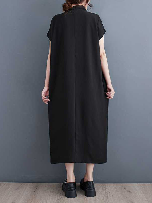 Solid Color Split-Front Split-Joint A-Line Loose V-Neck Midi Dresses