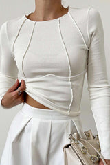 Round Neck Seam Detail Long Sleeve Top