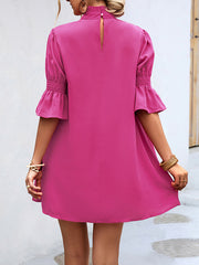 Half Sleeves Loose Solid Color High-Neck Mini Dresses