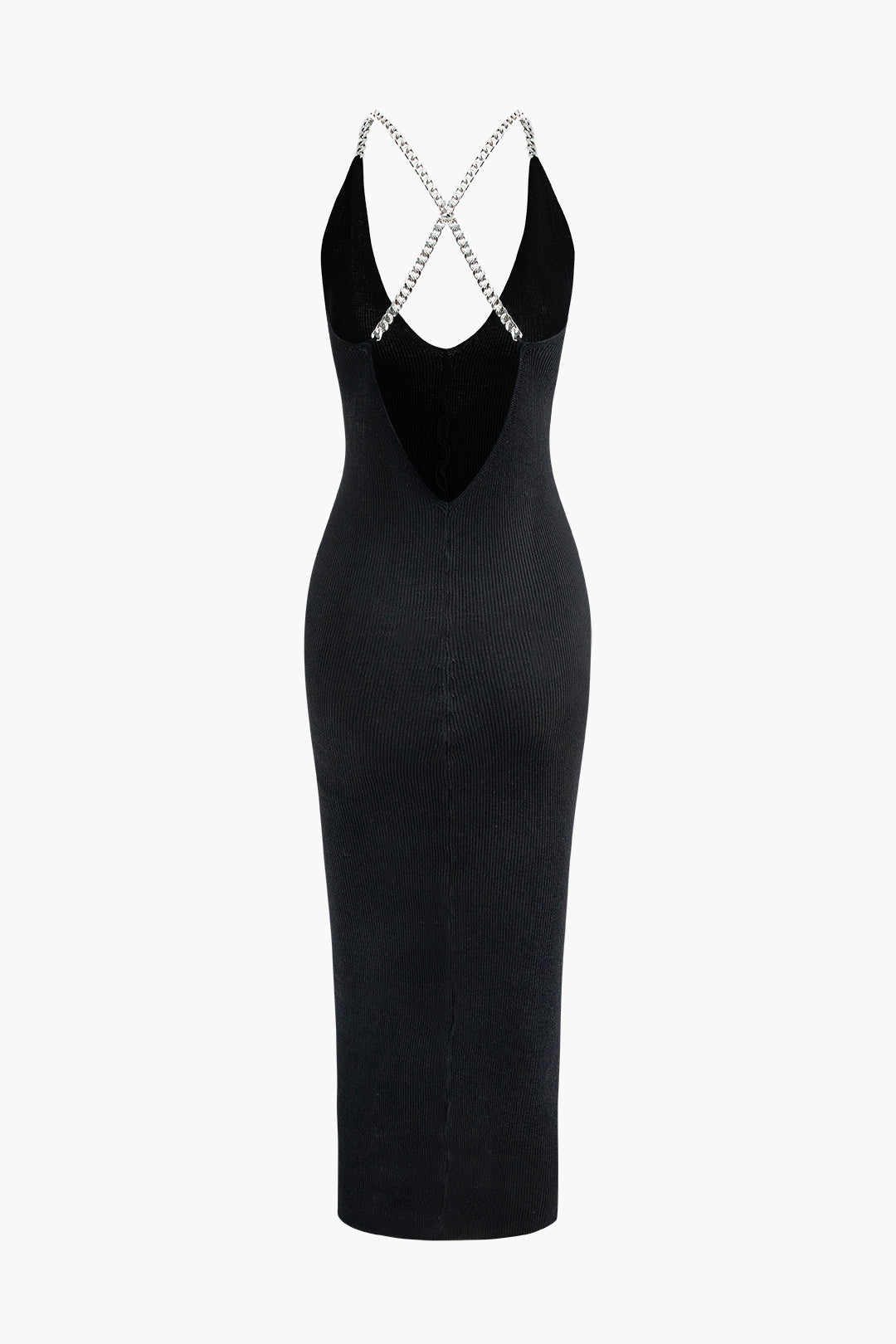 V-neck Chain Strap Knit Cross Back Maxi Dress