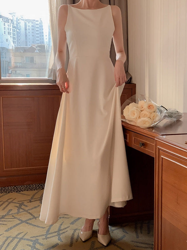 Solid Color A-Line High Waisted Spaghetti-Neck Maxi Dresses