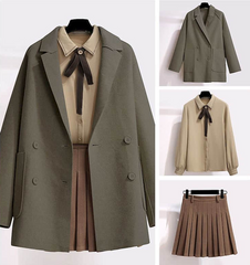 Wollmantel Dreiteilige Jacke Bluse Kurzer Rock Plus Size Damen Streetwear Herbst Winter Anzug Weibliche Altersreduzierung Doppelseitig 
