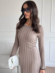 TARXUXY Long Sleeve Knitted Dress For Women Autumn Winter Slim Sexy Striped Sweater Long Dresses Female Elegant Party ClothesChristmas Gifts