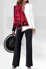 Casual Print Asymmetrical V Neck Long Sleeve Two Pieces(10 Colors)
