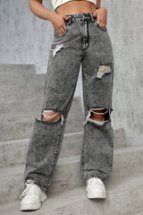 Low Rise Distressed Ripped Straight Leg Jeans