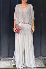Casual Solid Backless V Neck Half Sleeve Two Pieces(10 Colors)