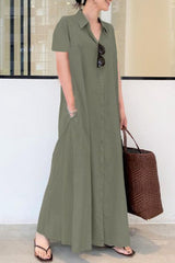 Casual Solid Color Print Patchwork Shirt Collar Long Dresses(6 Colors)