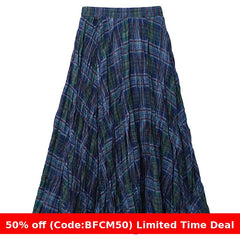 dream clothes Retro Plaid Pleated Large Swing Skirt Women's Autumn and Winter High Waist Elastic Long A- line Skirt