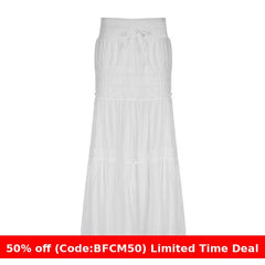 dream clothes Lace Stitching Versatile Slimming Drawstring Lace-up White Dress Elegant Early Autumn Simple Skirt for Women