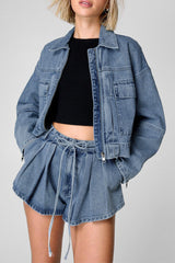 Casual Pocket Zipper Turndown Collar Long Sleeve Two Pieces