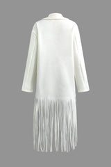 Notched Lapel Fringe Hem Wool-blend Coat