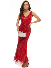 Evening Sleeveless Wrap Mesh Backless Embroidered V-Neck Maxi Dress