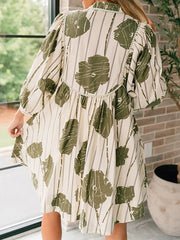 High Waisted Long Sleeves Printed Tied V-Neck Mini Dresses