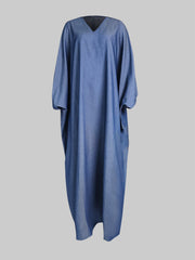 Batwing Sleeves Loose Solid Color Split-Joint V-neck Maxi Dresses