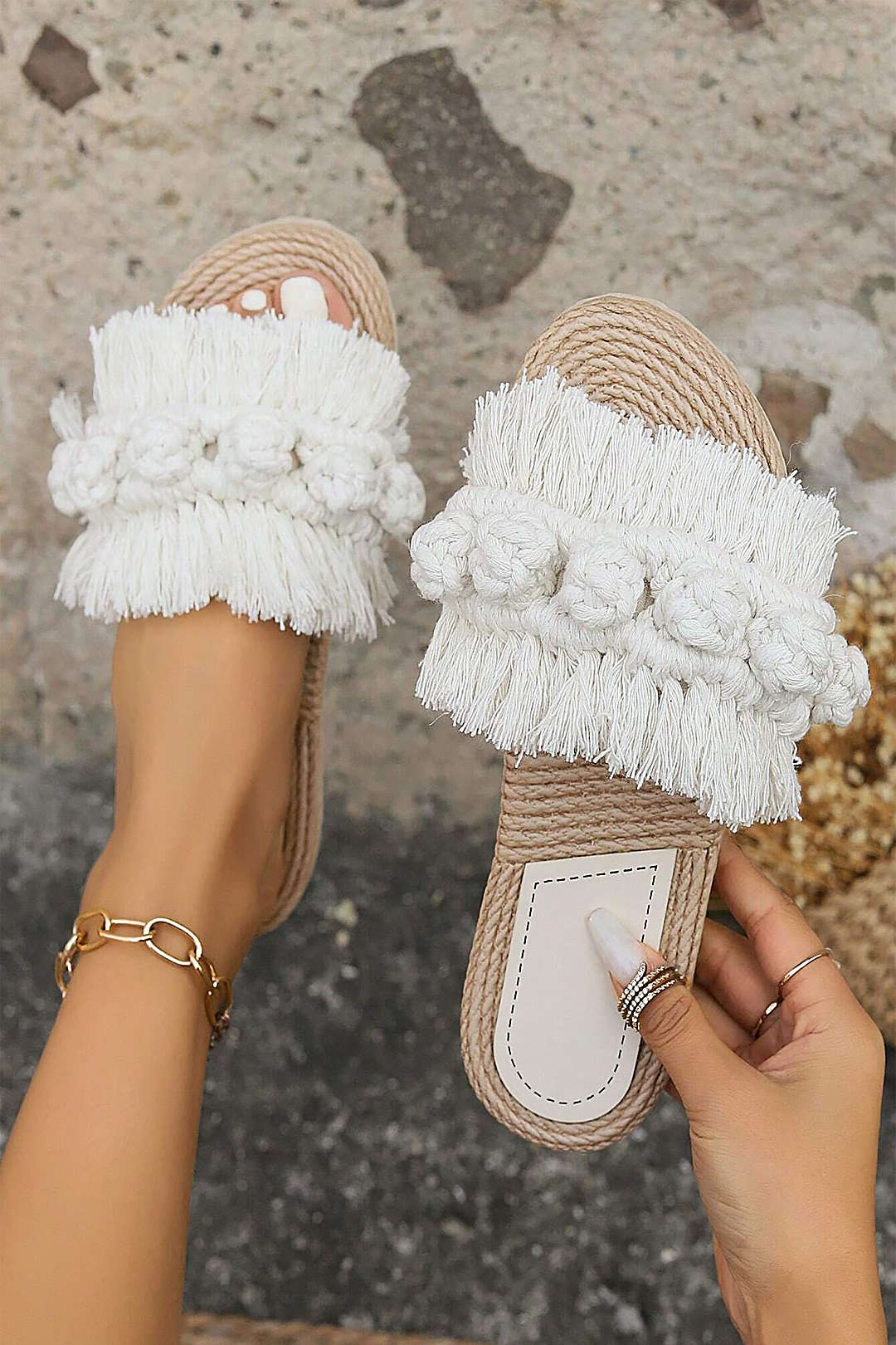 Fringe Braided Slipper Sandals