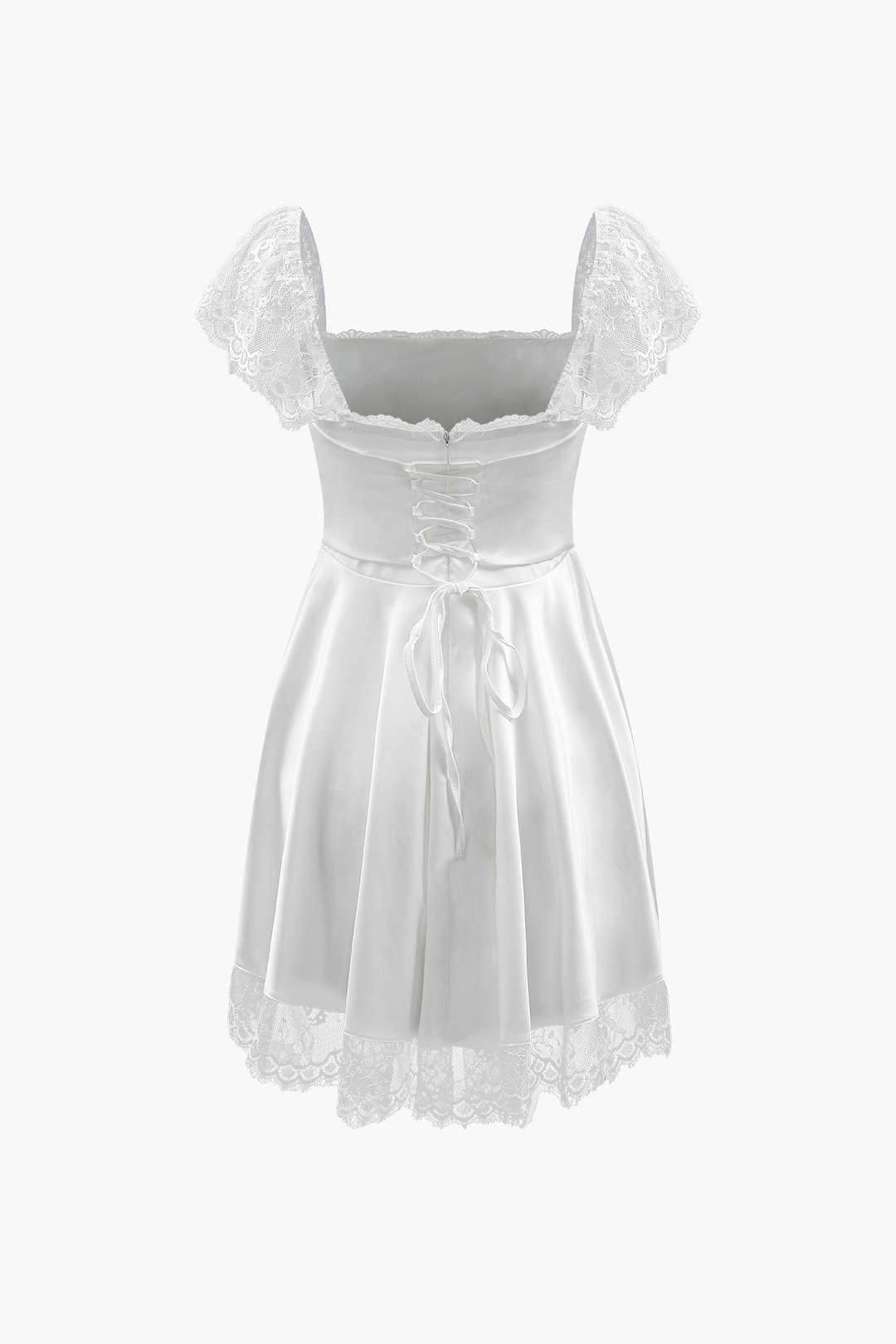 Minikleid aus Satin mit Spitzensaum und Bindeband hinten 