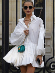 Folds Slim Mini Dresses For Women 2025 Casual Lapel Solid Loose Vestido Para Mujer Autumn Fashion Streetwear Dress WomanChristmas Gifts