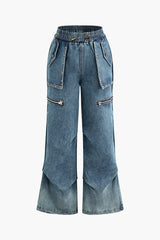 Denim Wide Leg Cargo Jeans