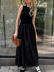 A-Line Sleeveless Solid Color Split-Joint Round-Neck Maxi Dresses