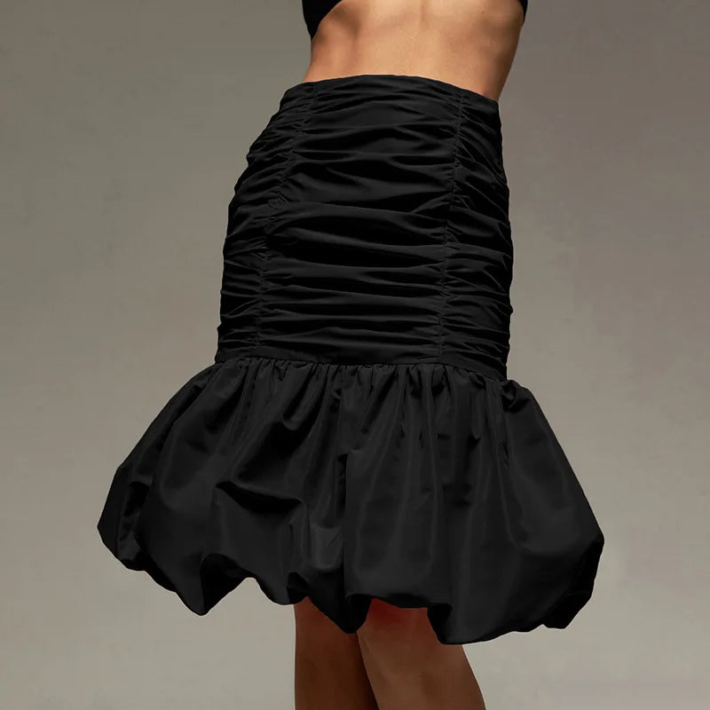 Fashion Ruched Cake Skirts Splice Zipper High Waist Solid Color Skirt Women's Slim Patchwork Pleated Skirt Sexy Hot Girl