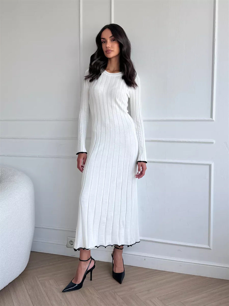 TARXUXY Long Sleeve Knitted Dress For Women Autumn Winter Slim Sexy Striped Sweater Long Dresses Female Elegant Party ClothesChristmas Gifts